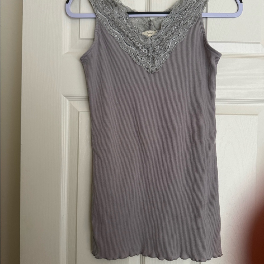 Easel Gray Lace Trim Tank Top